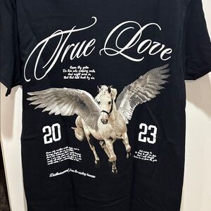 Black Graphic Tee with Horse Design